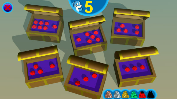 Game screenshot: 6 treasure chests