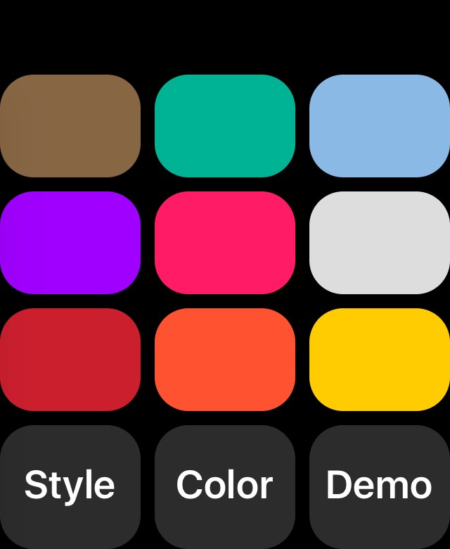 Third-party Apple Watch face style and color customization UI