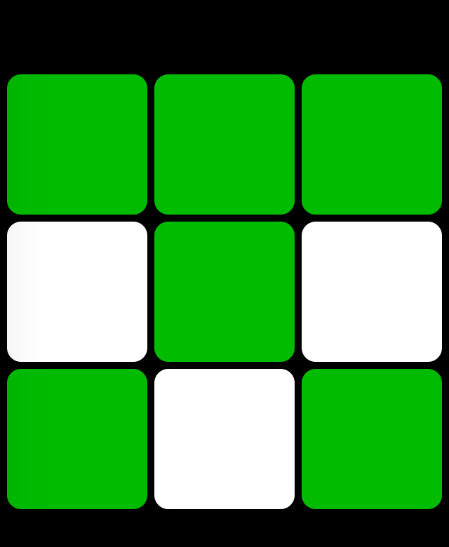 Third-party Apple Watch face: Cardinal (9 squares, in green and white)