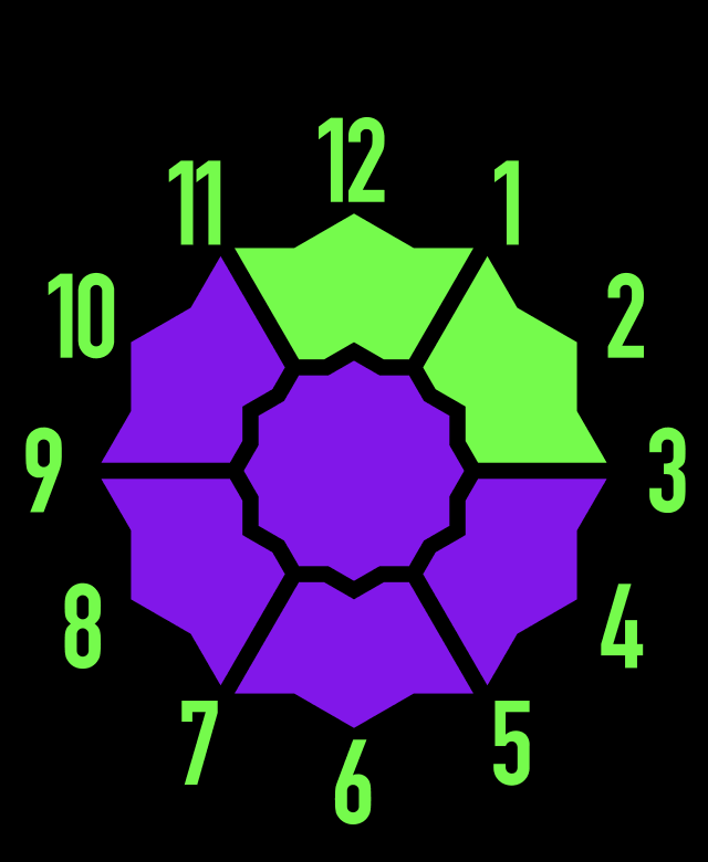 Third-party Apple Watch face: hebdomad (purple and green starburst)