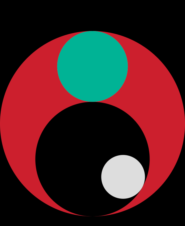 Third-party Apple Watch face: Phi (large red circle with teal)