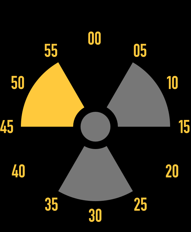 Third-party Apple Watch face: Tetrad (gray and yellow radiation trefoil)